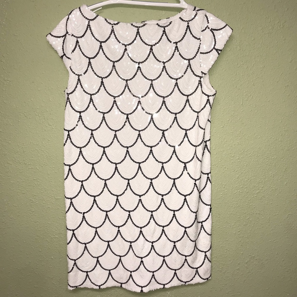 Marc Bouwer Hybrid white black fish scale Sequined cocktail dress
